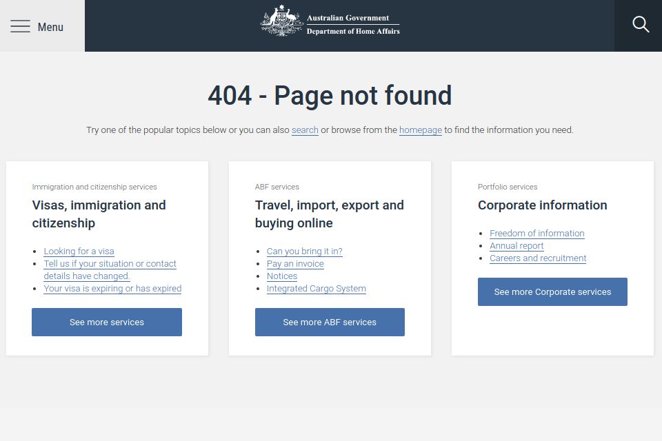 Australian Department of Home Affairs website