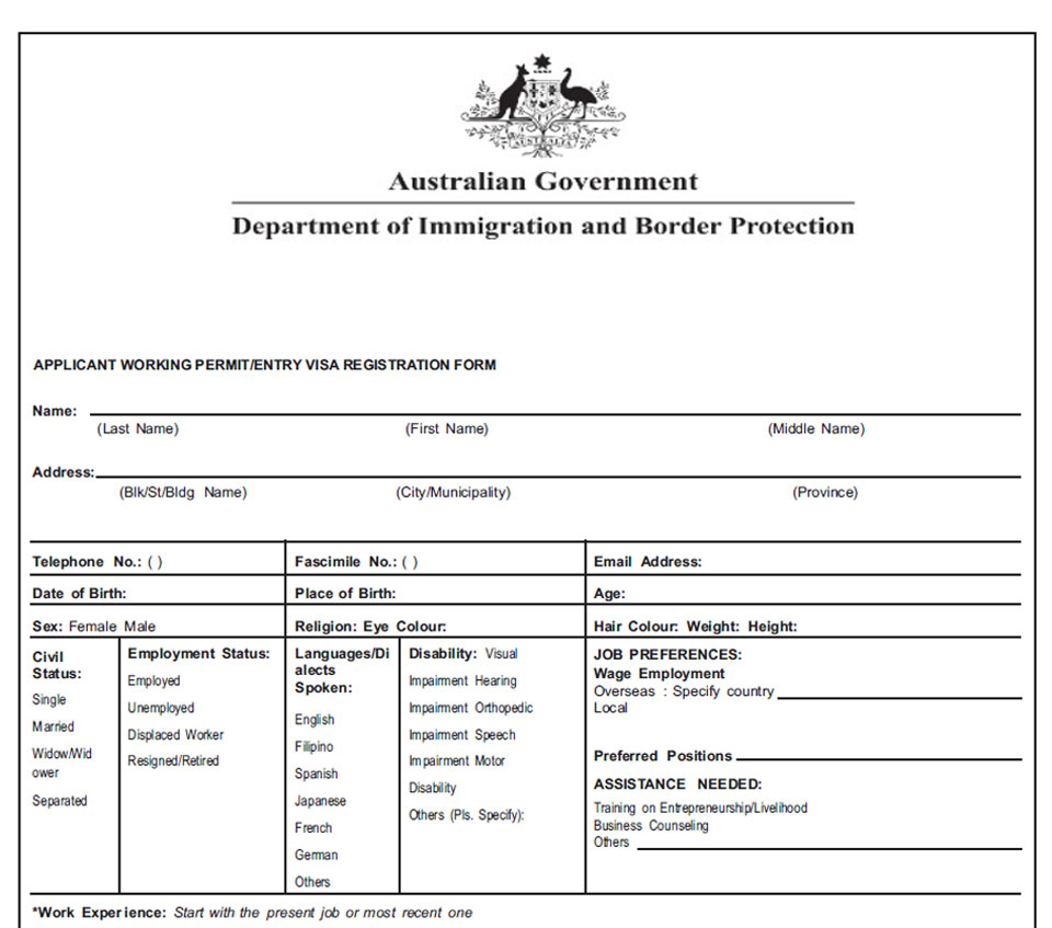 Fake DIBP application form